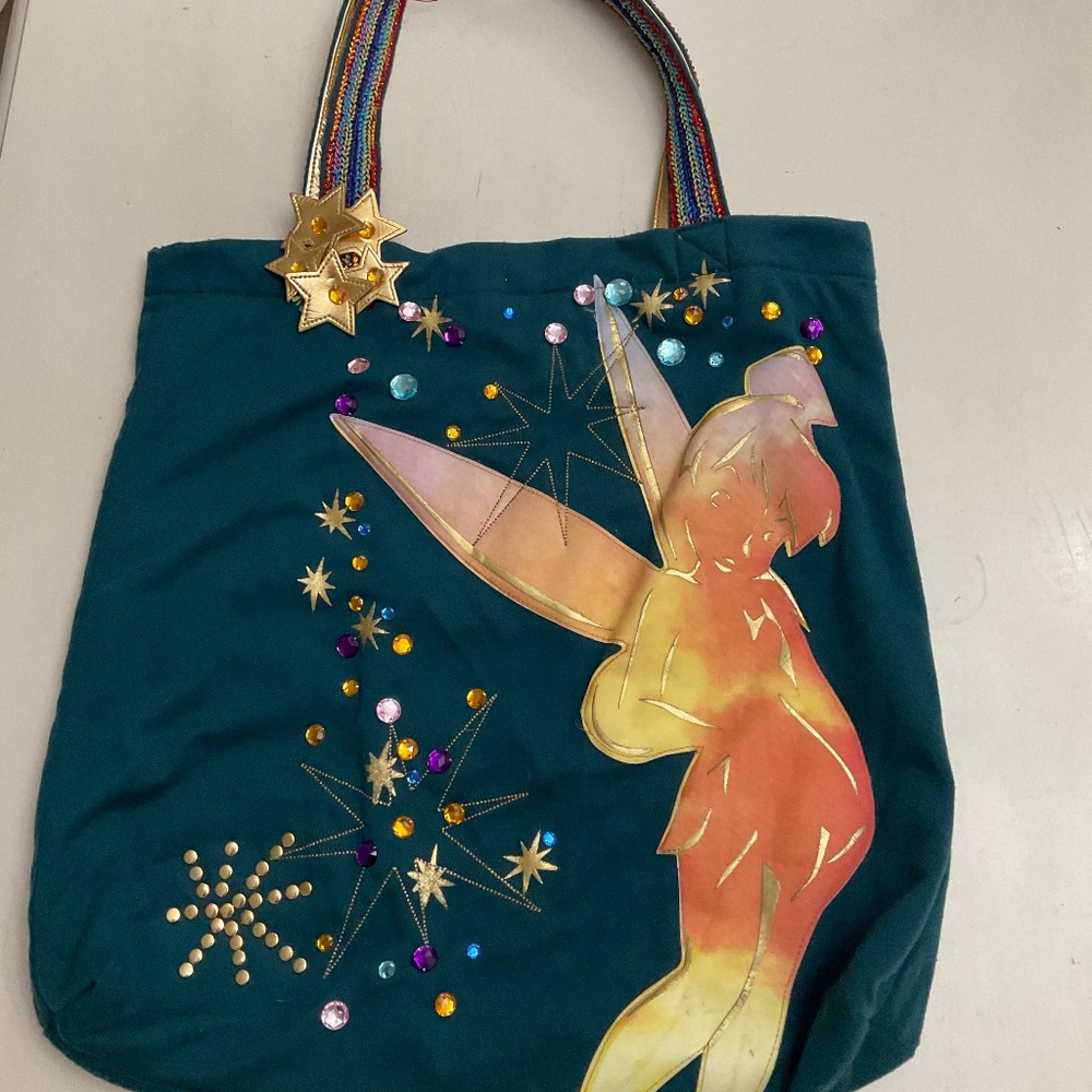Tinkerbell 18” by 18” tote, teal green.